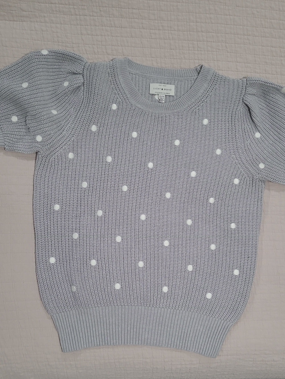 Lucky Brand Light Gray Knit Top with White Dots